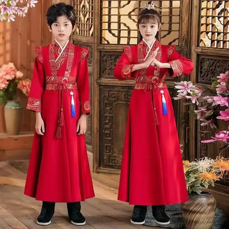 Traditional Kids Hanfu Boys Girls Spring Autumn Old Chinese Clothes New Year Tang Suit Stage Performance Costumes