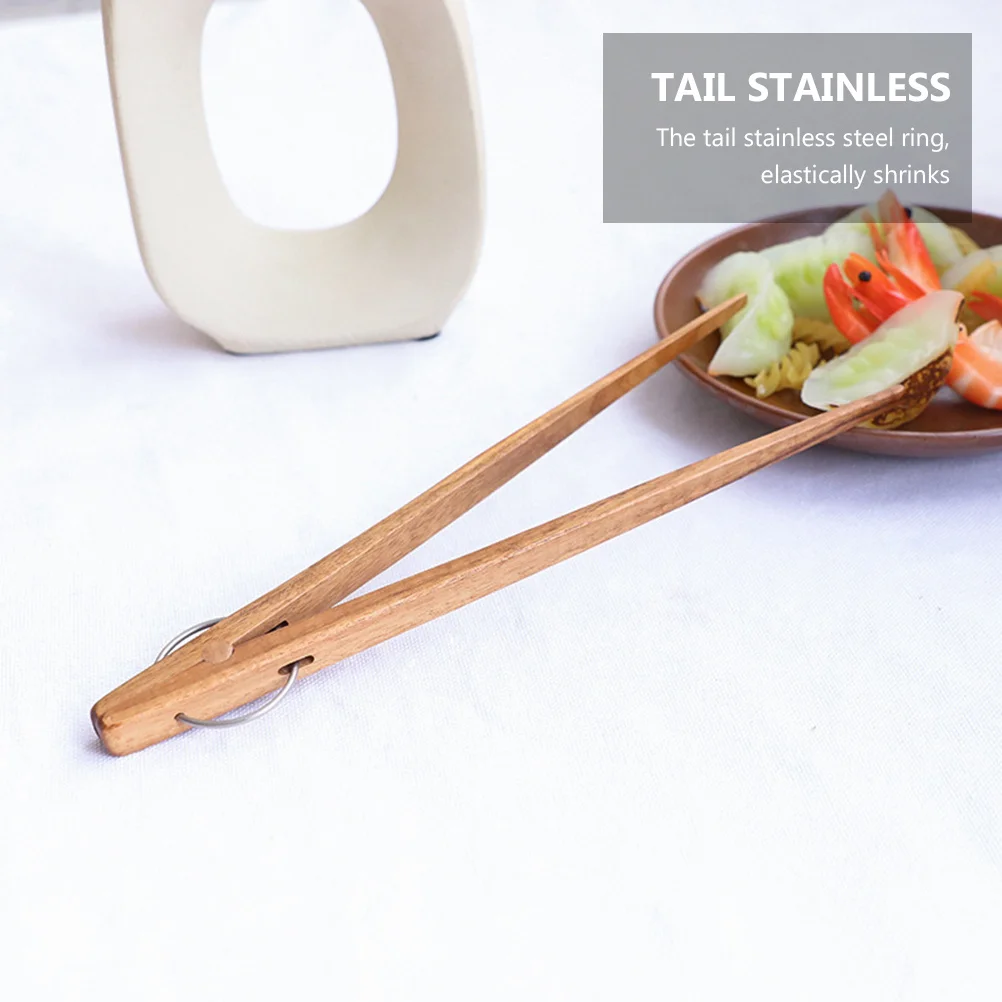 

1 pc Wooden Food Tongs Eco-Friendly Heat Insulation Barbecue Steak Bread Mixing Kitchen Dessert Toast Tongs