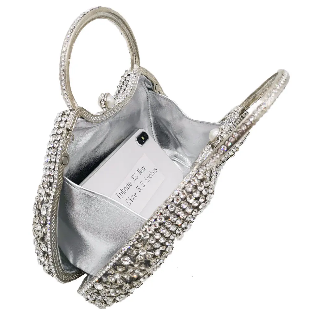 Boutique De FGG Elegant Silver Crystal Clutch Bags for Women Formal Party Totes Handbags Bridal Wedding Rhinestone Purses Bag