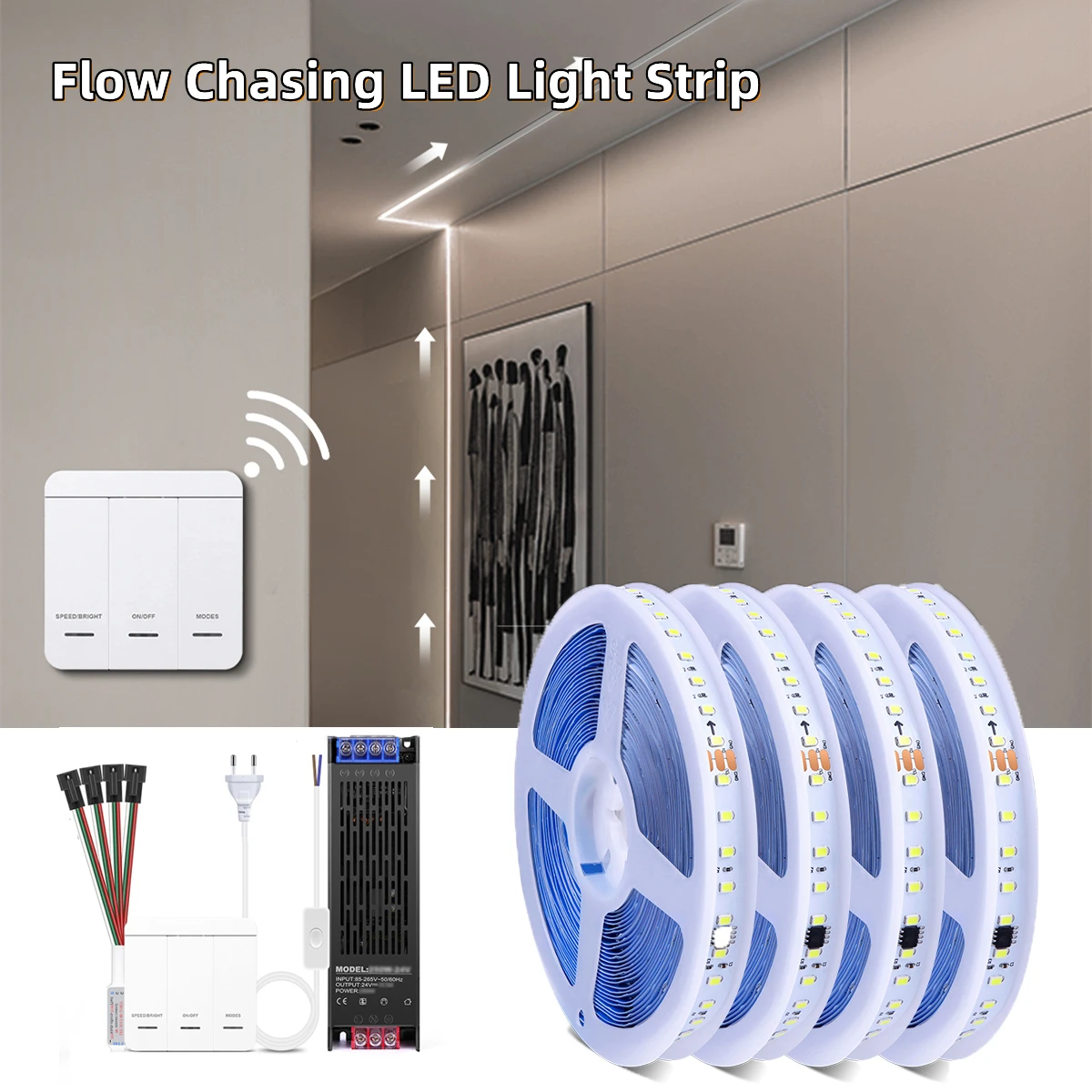 Hallway Stair Flow Water LED Strip Wall Decorative 24V Dimmable Horse Race Addressable Pixel Ribbon Indoor LivingRoom Decor Tape