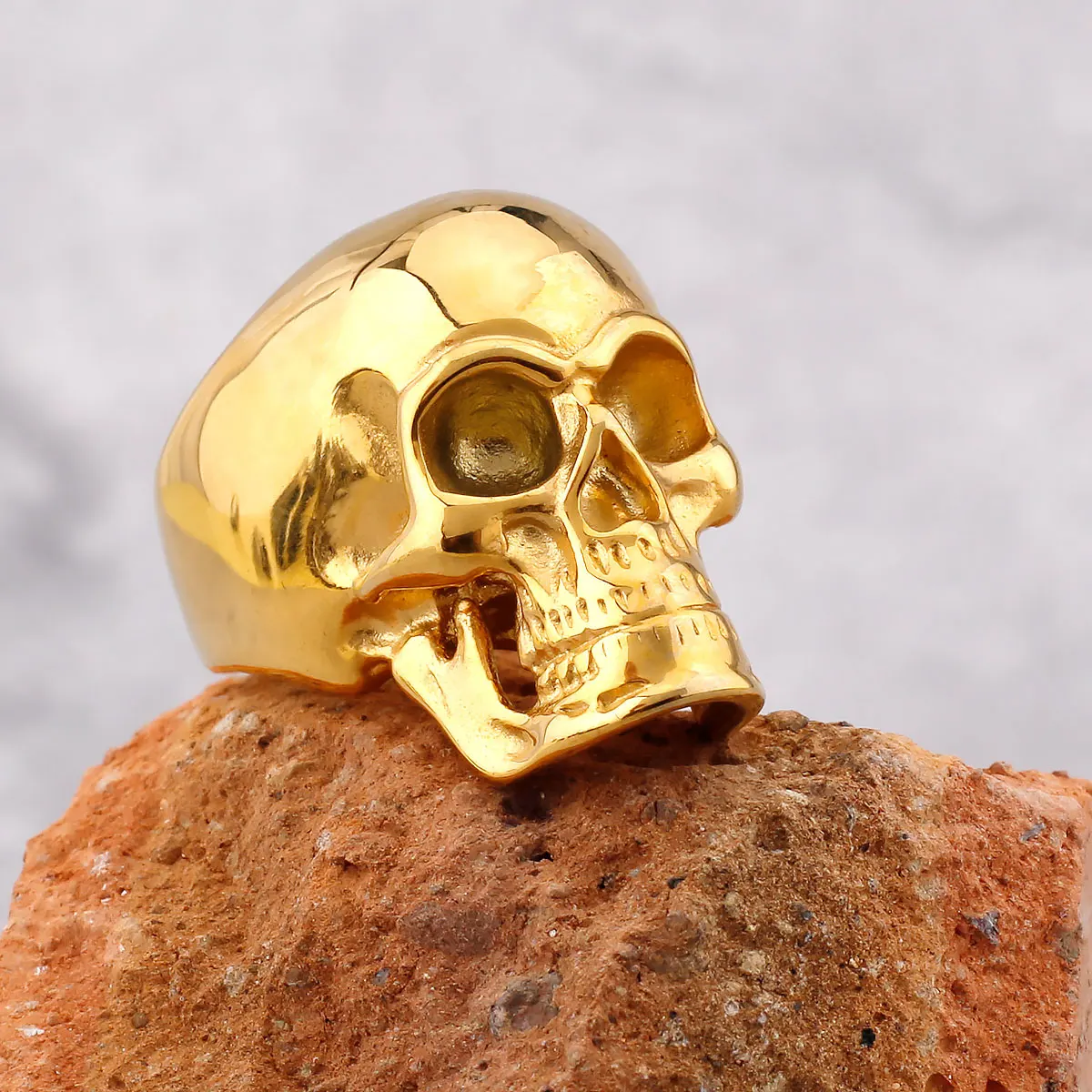 Gothic High Polish Skull Gold/Steel Color Rings for Men Stainless Steel Heavy Metal Skull Ring Punk Motorcyclist Jewelry Gifts