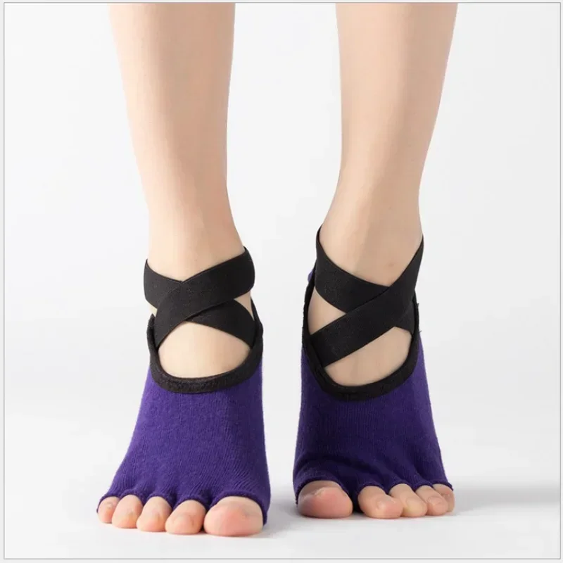 Yoga Socks Non-slip Dance Knitting Showing Toe Terry Dispensing Round Head Breathable Fitness Sports Pilates Socks for Women