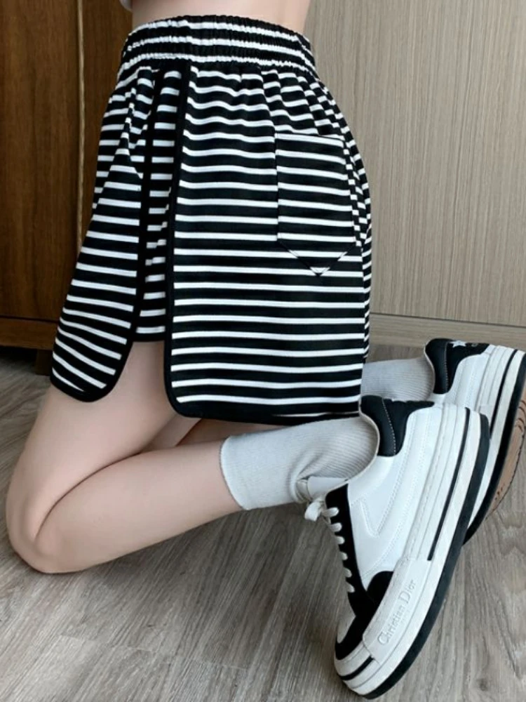 Shorts Women Simple Daily Streetwear Chic Lace-up All-match Ulzzang Office Loose Pockets Design Sporty Leisure Striped Fashion