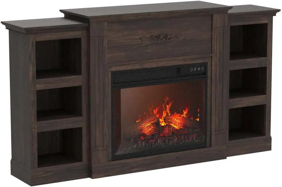 Modern 70" Electric Fireplace Heater Mantel TV Stand & Media Entertainment Center for TVs up to 68" with Energy-Efficient Heater