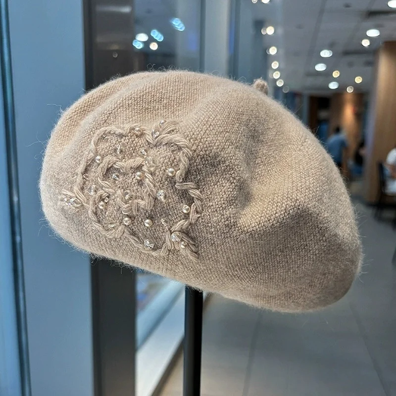 Double-Layer Knitted Rabbit Fur Beret for Women - Warm Winter & Fall Outdoor Newsboy Cap