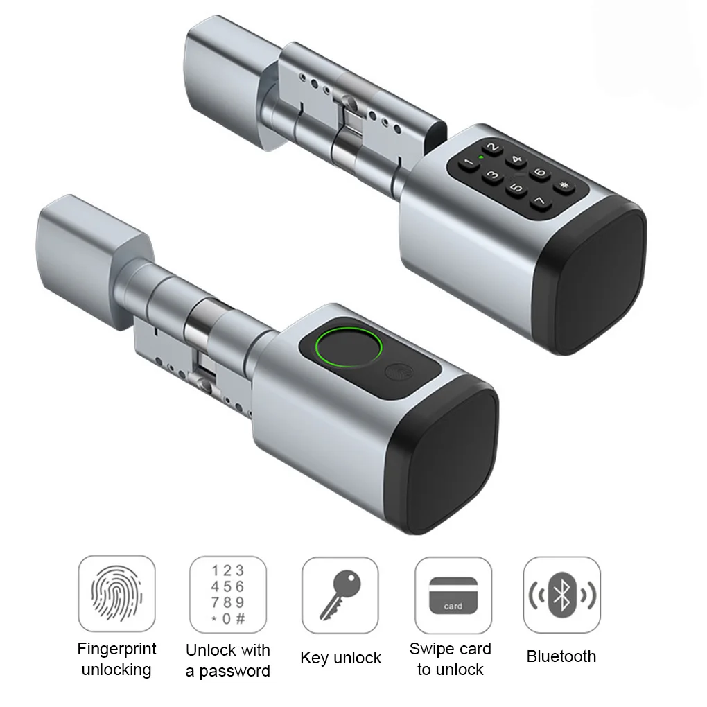 Keyless Smart Cylinder Lock with Tuya Smartlife App RFID NFC IC Card Pin Code Fingerprint Mechanical Key Unlock Support Gateway