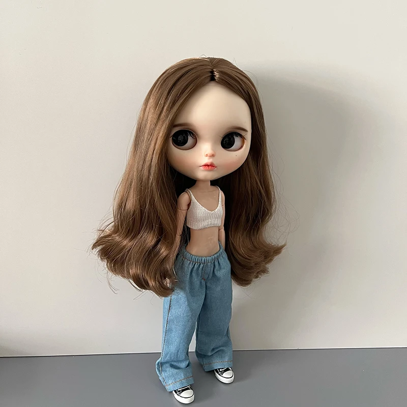 1Pcs Blythe Doll Clothes Fashion Jeans Streetwear Retro Loose Wide Leg Denim Pants for Blyth Barbie OB24 Licca Pullip 1/6 Dolls