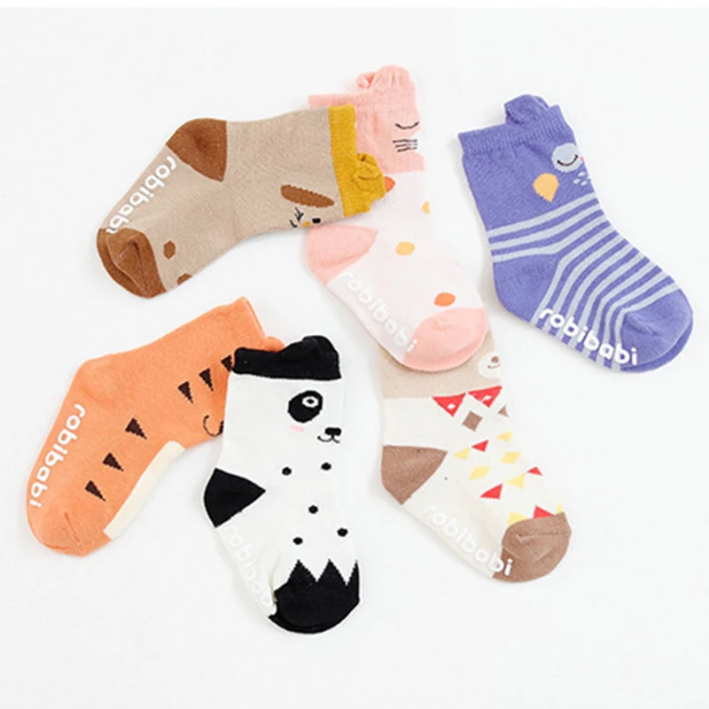 Baby Children\'s Non-Slip Cotton Socks Soft Breathable Cartoon Animal Style Rubber Floor Socks Infant Kids Newborn Accessories