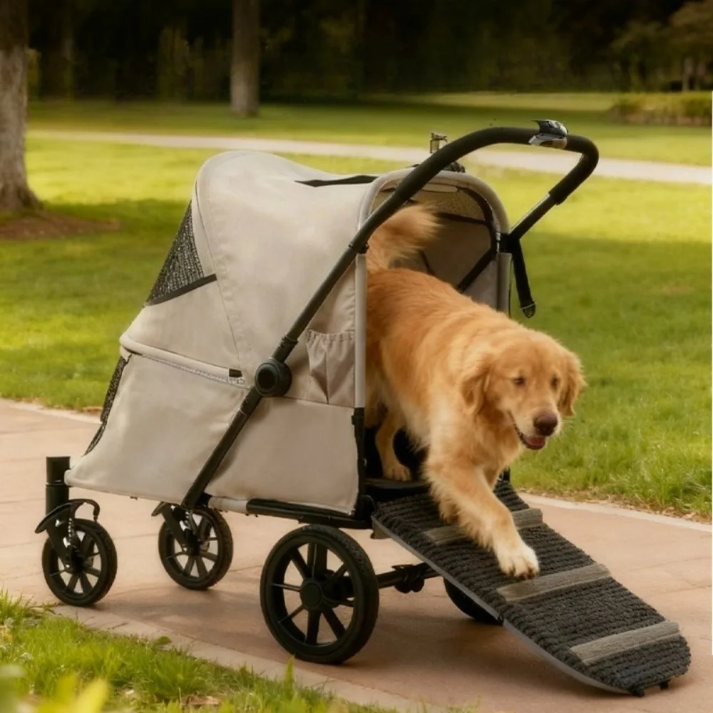 600D Oxford Cloth Foldable Dog Stroller with Slopes Wear Resistance Puppy Carrier 360° Swivel Front Wheels Dogs Accessories
