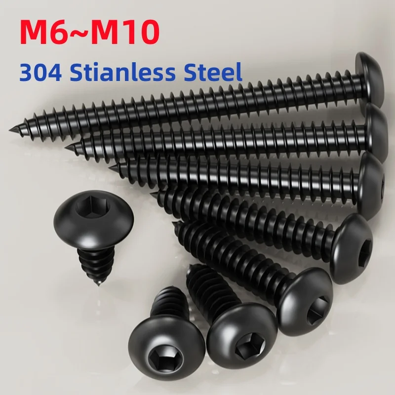 DIN7380 M6 M8 M10 Black 304 Stianless Steel Large Flat Hex Socket Button Head Self Tapping Screws