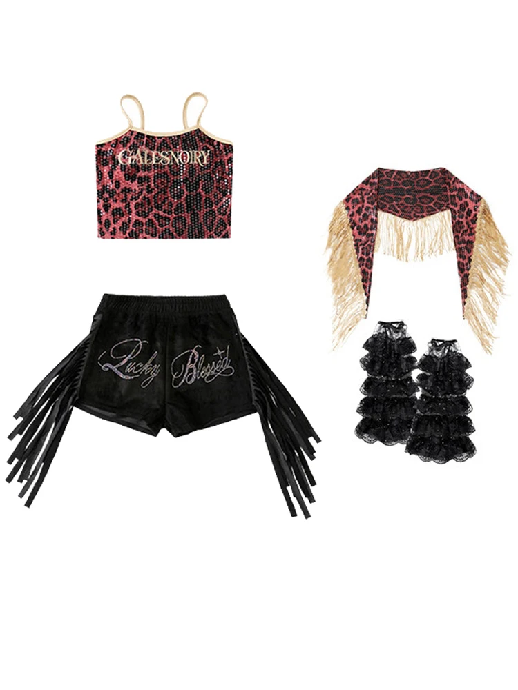 tenue-de-danse-jazz-kpop-pour-filles-costume-leopard-rouge-debardeur-court-short-a-franges-costume-de-cheerleading-vetements-de-scene-l19724