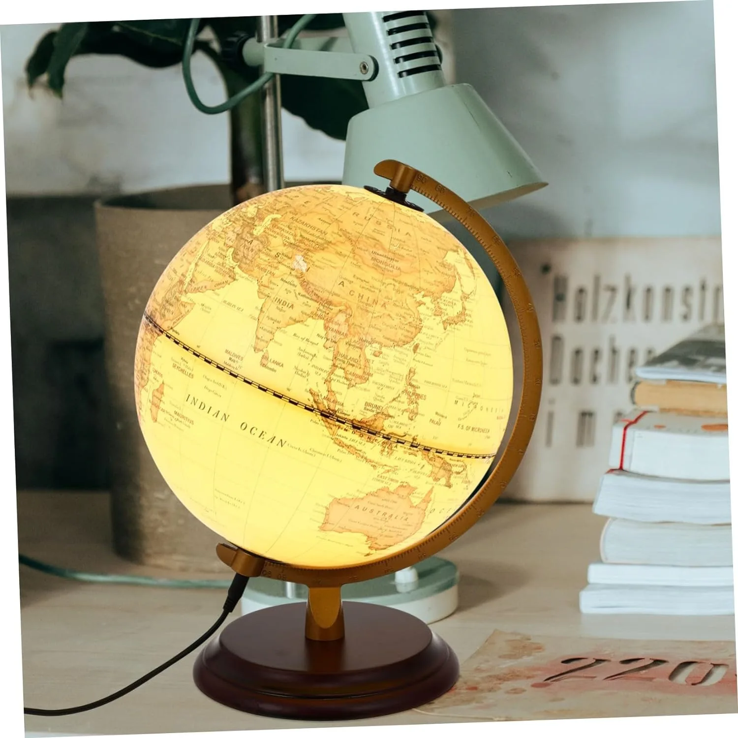 World Earth map English version retro wooden base Earth instrument geography education Earth table decoration