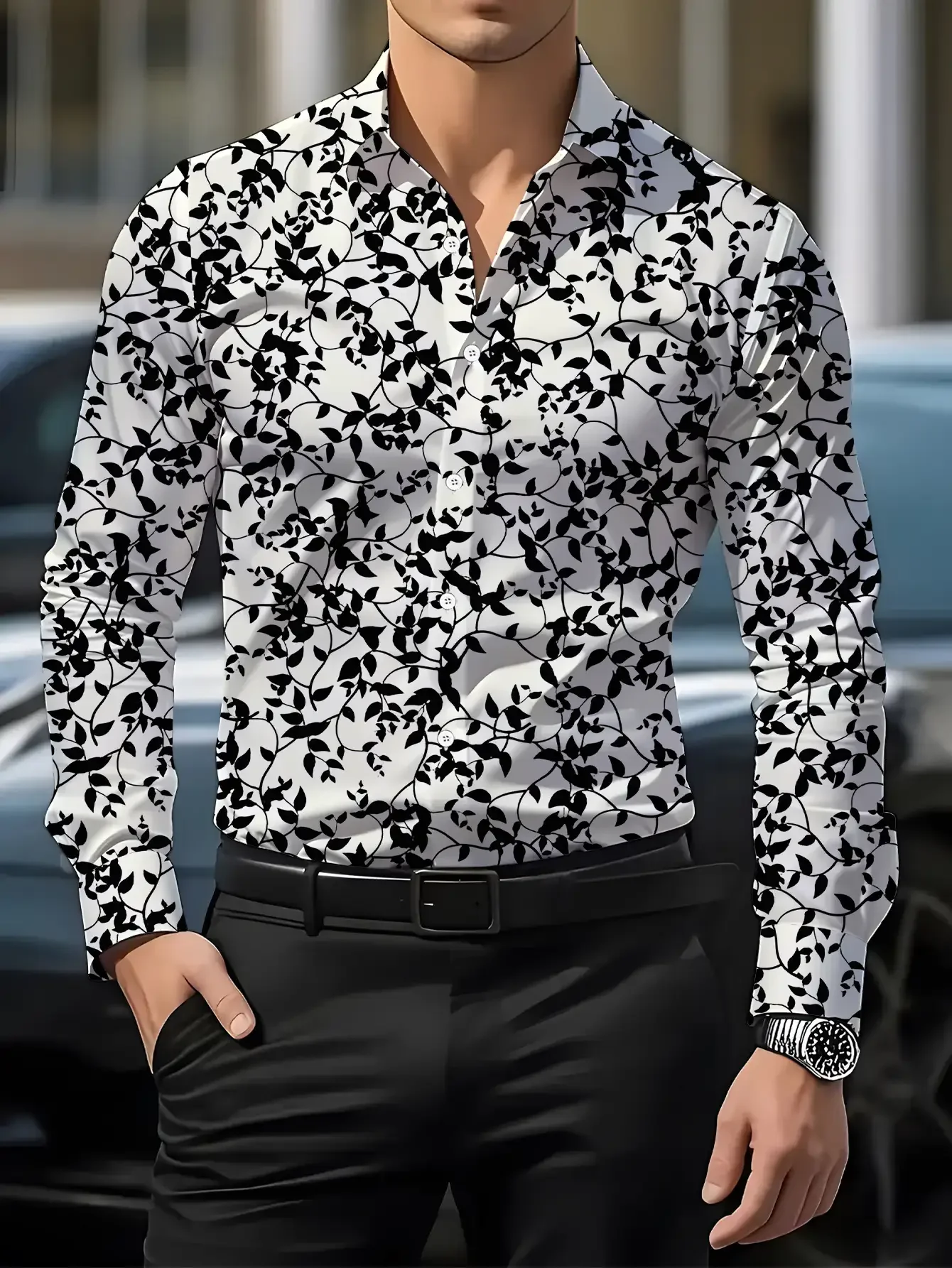 Camisa masculina de manga comprida com estampa estilo leopardo, camisa masculina estampada com estampa de leopardo personalizada,