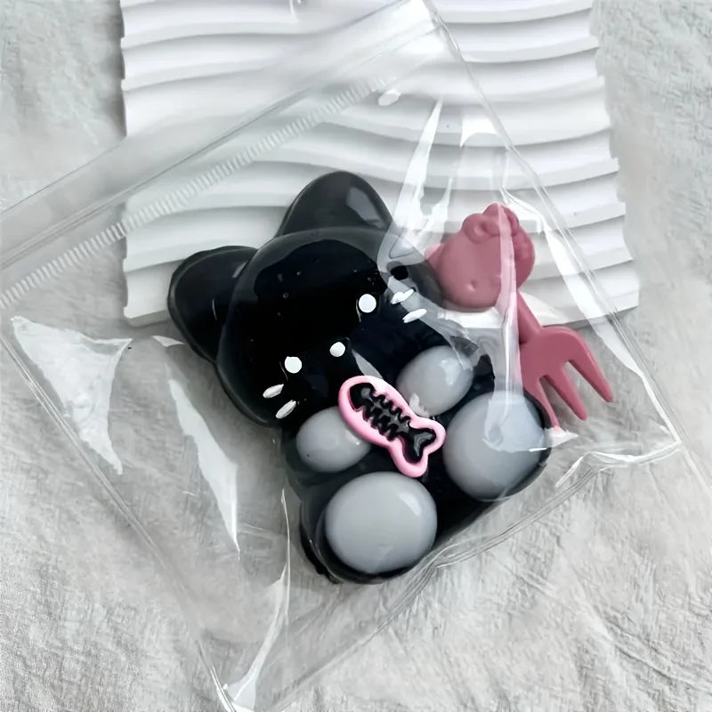 Czarny mały kot pluszowy zabawka sensoryczna łagodząca stres, powolnie rosnąca miękka zabawka łagodząca ciśnienie o wysokim odbiciu, wykonana z tworzywa sztucznego, do biura