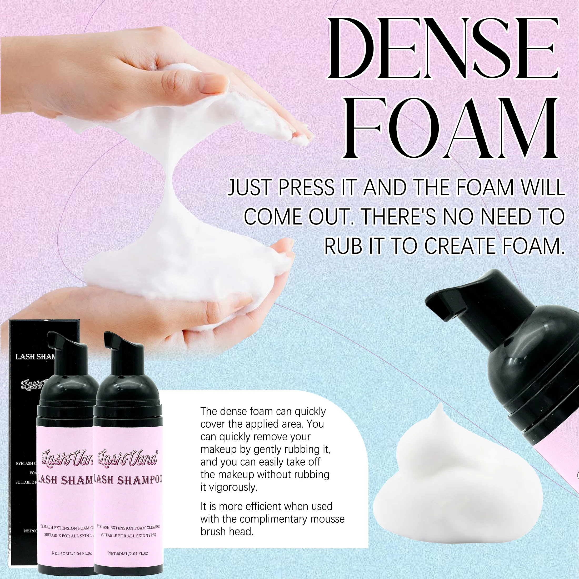 50ml Lanthome Eyelash Extension Shampoo Foam Eyelid Deep Clean Cleanser For Makeup Tools Mascara Remover Glue Salon Home Use