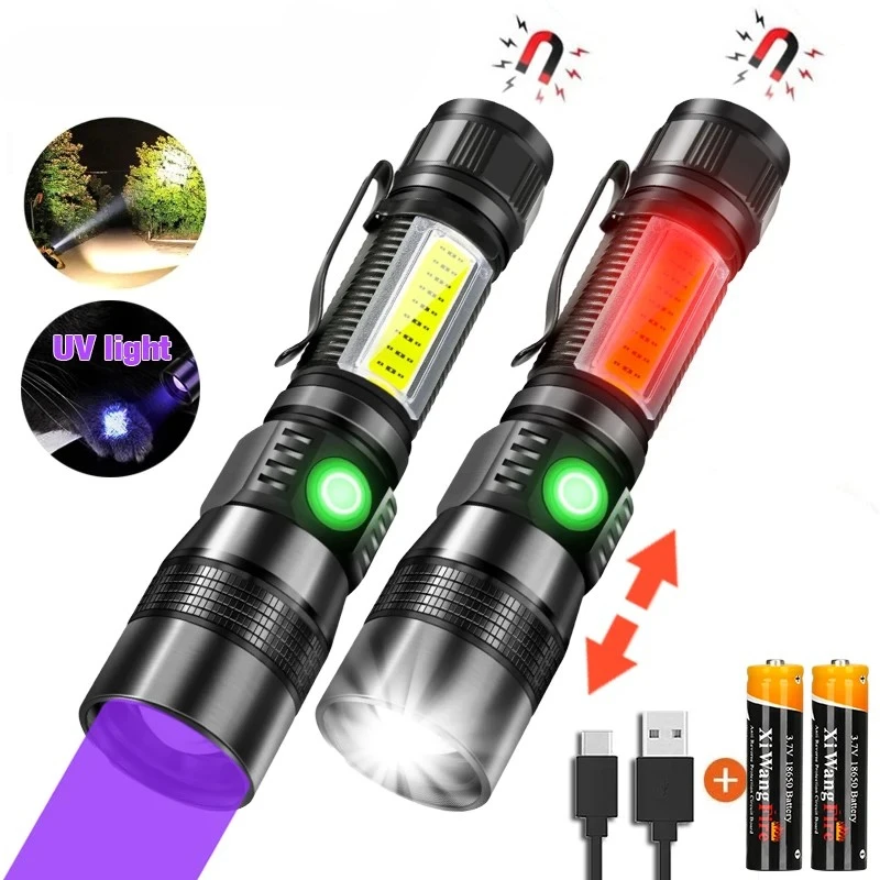 

UV Light & Strong Light Flashlight USB Rechargeable Camping Lantern Pets Urine Stains Black Light Led Ultraviolet Torch Lamp