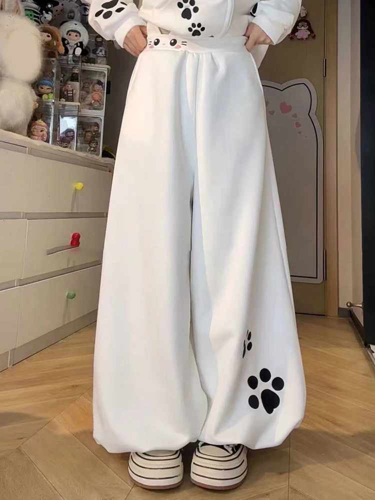 Fall Cute Sweet Bloomers Pant Women Fashion High Waist Preppy Style Kawaii Casual Trousers Loose Chic Female Cartoon Print Pants