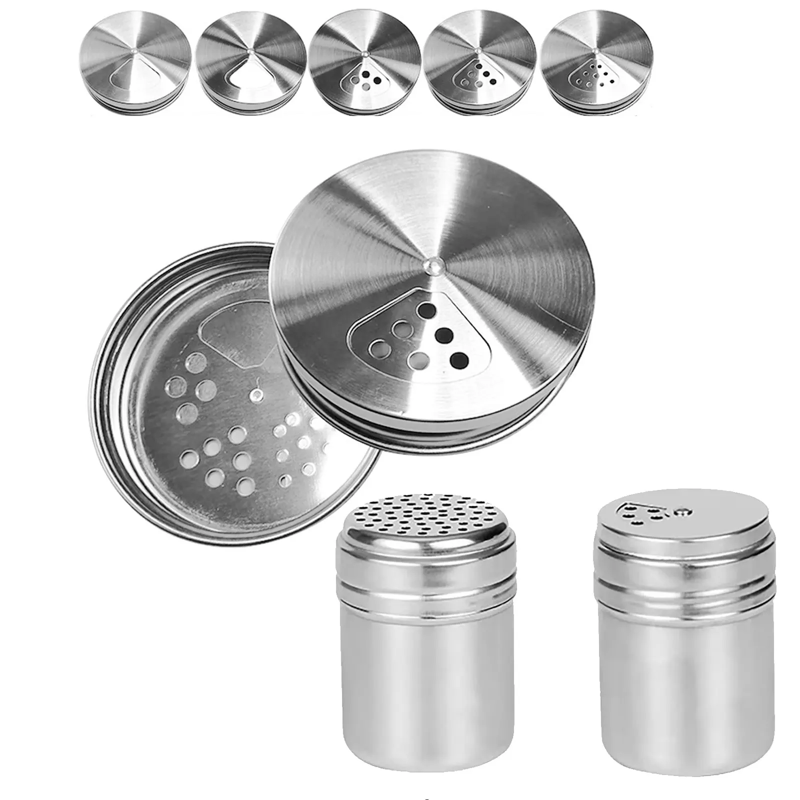 ‌6/12pc Stainless Steel Spice Jar Lid with Adjust Holes for Salt Pepper BBQ Spices‌ Jar Cover Cap Spice Storage Box Sealling Lid