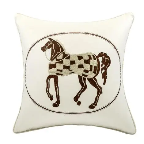 

Iight luxury horse embroidered cushion cover sofa waist pillowcase home decoration