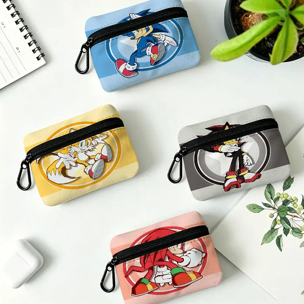 Cartoon Game S-SoNiC-C R-RuMbLe-E Multifunctional Oxford Cloth Small Pouch With Hook Mini Coin Wallet Earbud Storage Bag