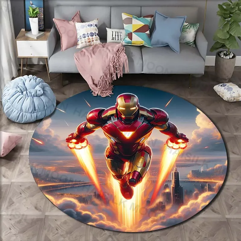 5 Sizes Marvel Iron Man Printing Round Carpet Living Room Bedroom Table and Chair Sofa Decor Carpet and Rug Kids Room Play Mats