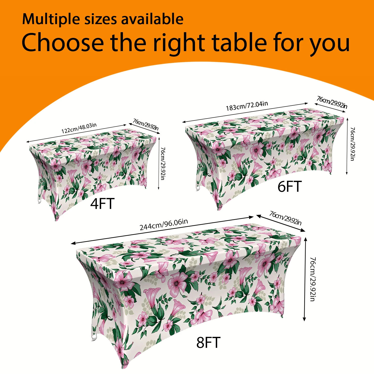 1PC Summer Outdoor Elastic Tablecloth, Pink Hibiscus Floral Printed, 4/6/8FT Rectangular Stretchable Table Cove