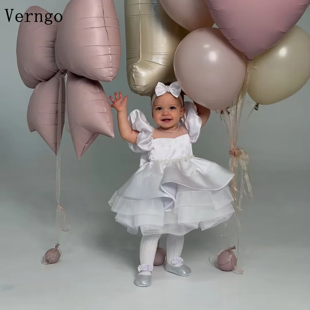 

Verngo Princess Satin Mini Kid Flowers Dress O Neck Short Sleeves A Line Ball Gown Celebrity Girl Flowers Dress Customized
