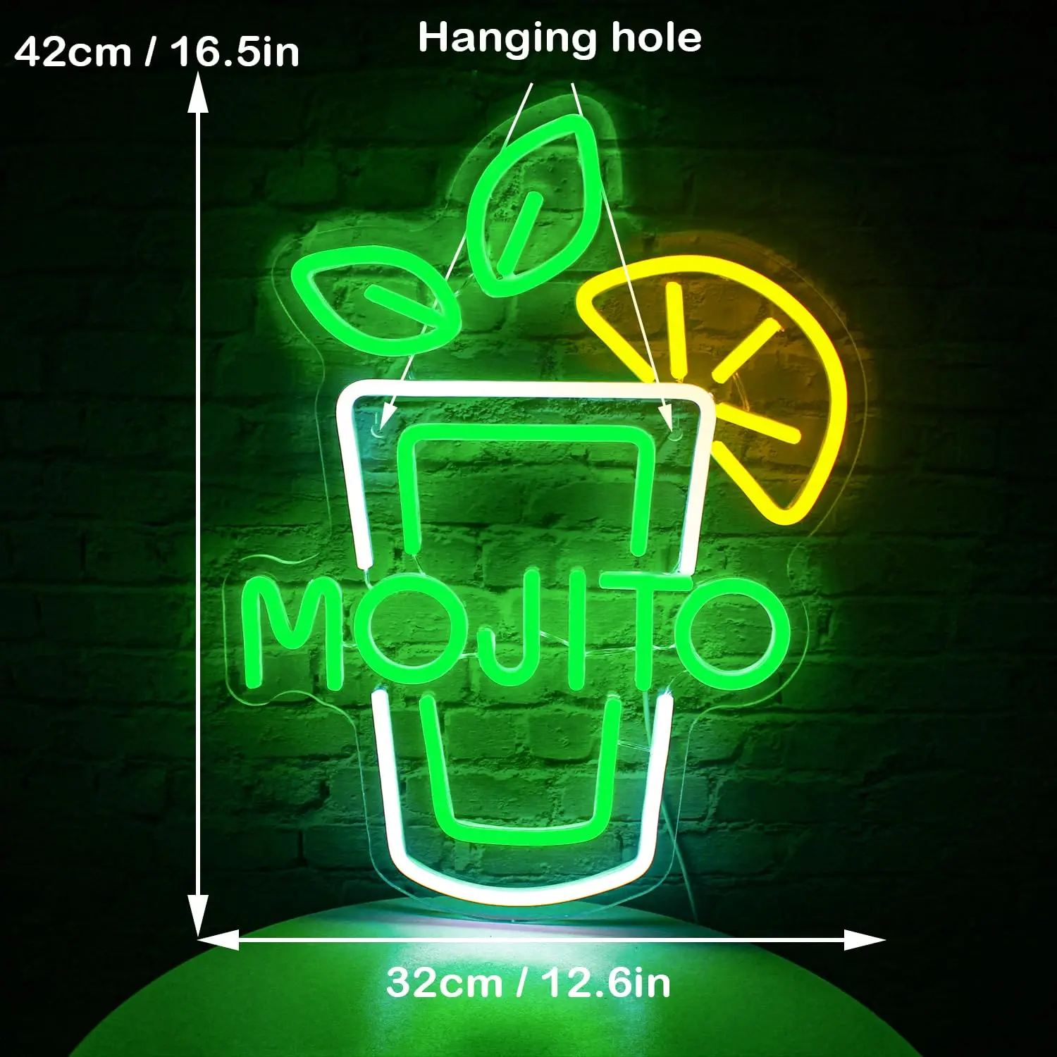Custom Mojito Cocktail Neon Sign Bar Wall Art - Green LED Light for Pub, Man Cave, Home Bar, Restaurant Aesthetic Summer Decor