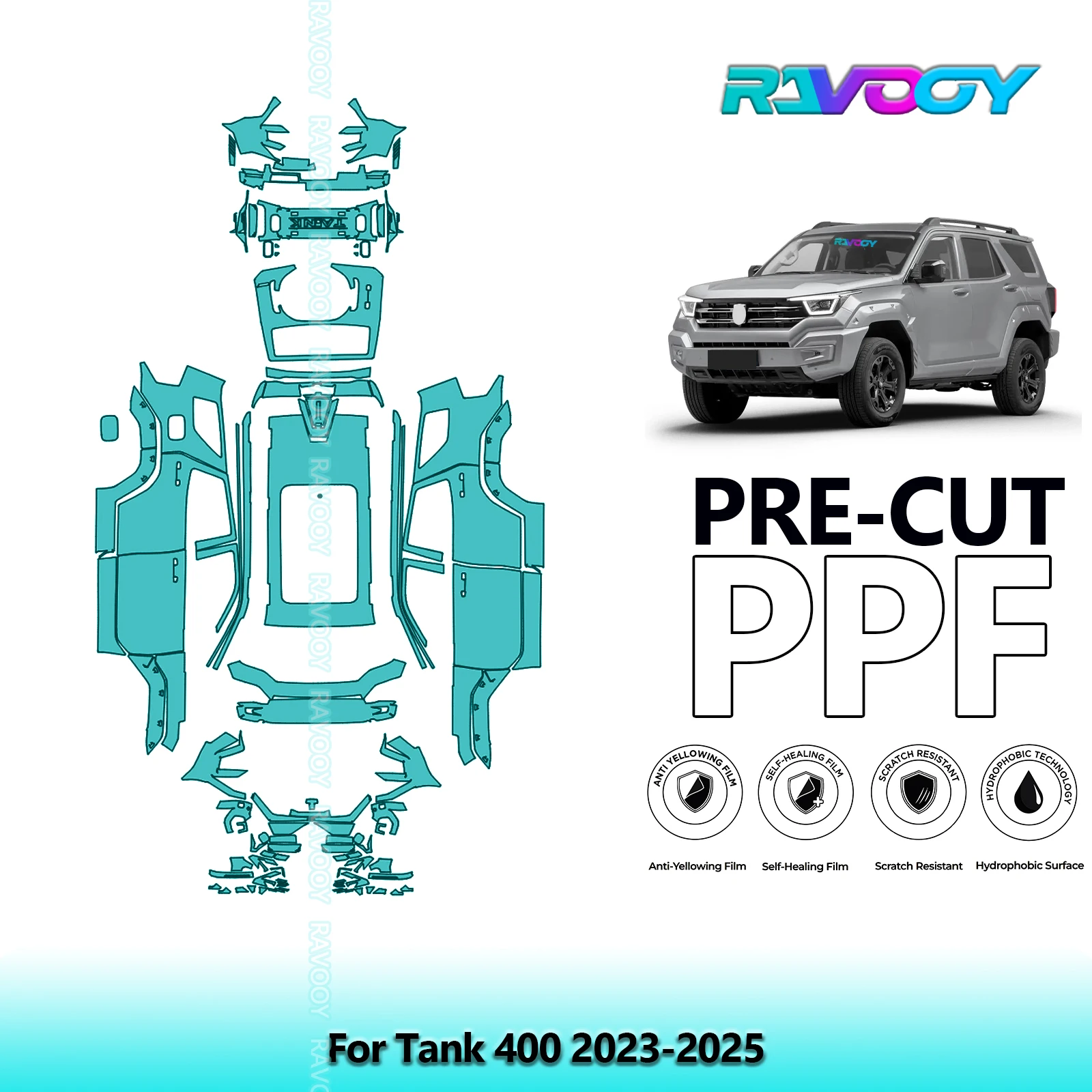 RAVOOY Precut TPU PPF Full Vehicle Clear Bra Stone Chip Guard EU UK For Tank 400 2023-2025