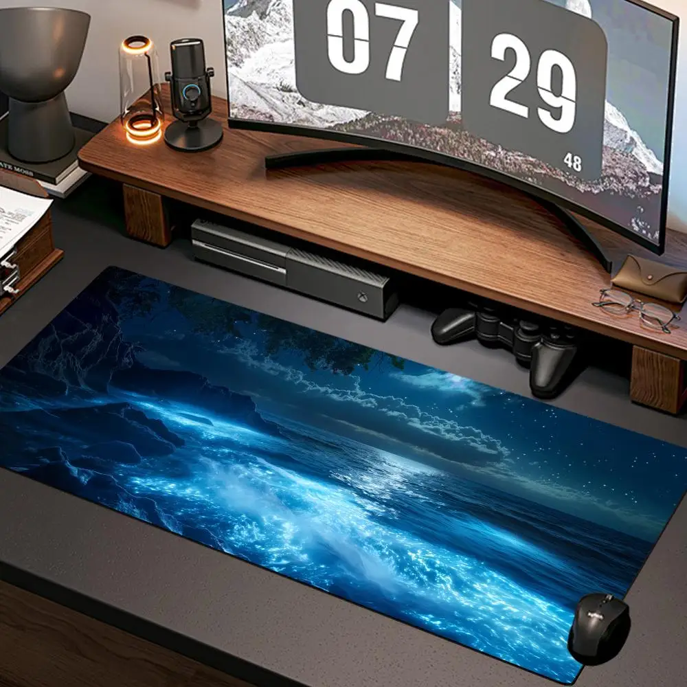 Bioluminescent beach Mouse Pad New Computer Home Mousepad XXL Desk Mats Natural Rubber Office Anti Slip Gaming Accessories pad