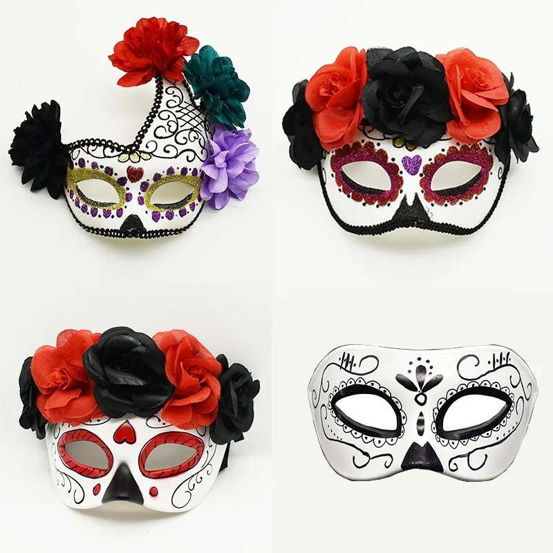 

Flowers Halloween Mask Cosplay Fashion Mexican Day of The Dead Mask Exquisite Retro Flower Wearing Ghost Mask Carnival Party