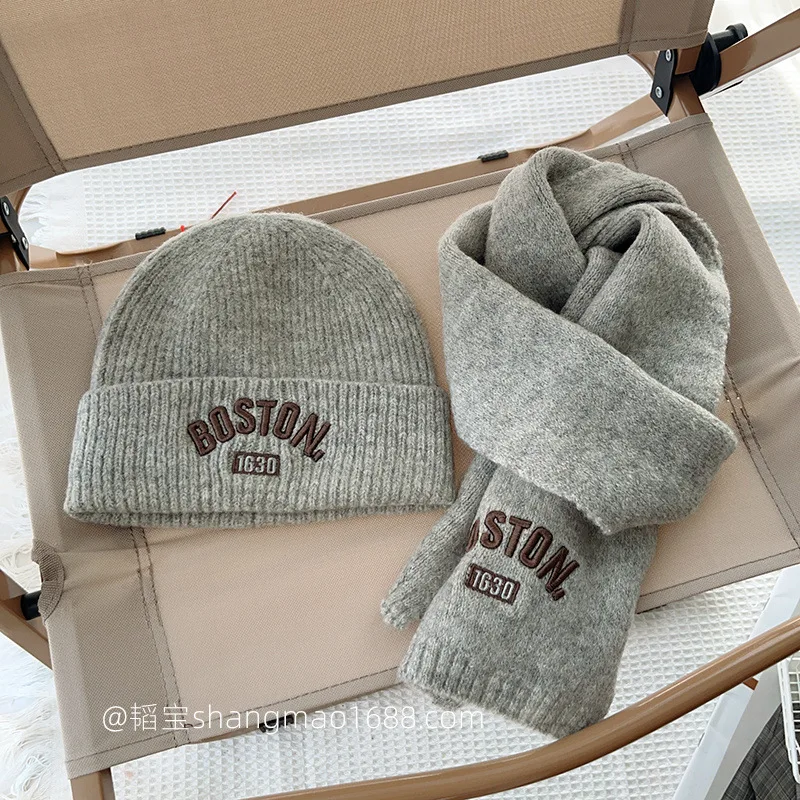 Korean Style Children Hat Scarf Set 2 Piece Solid Color Embroidered Letters Unisex Warm Baby Winter Autumn Versatile​​