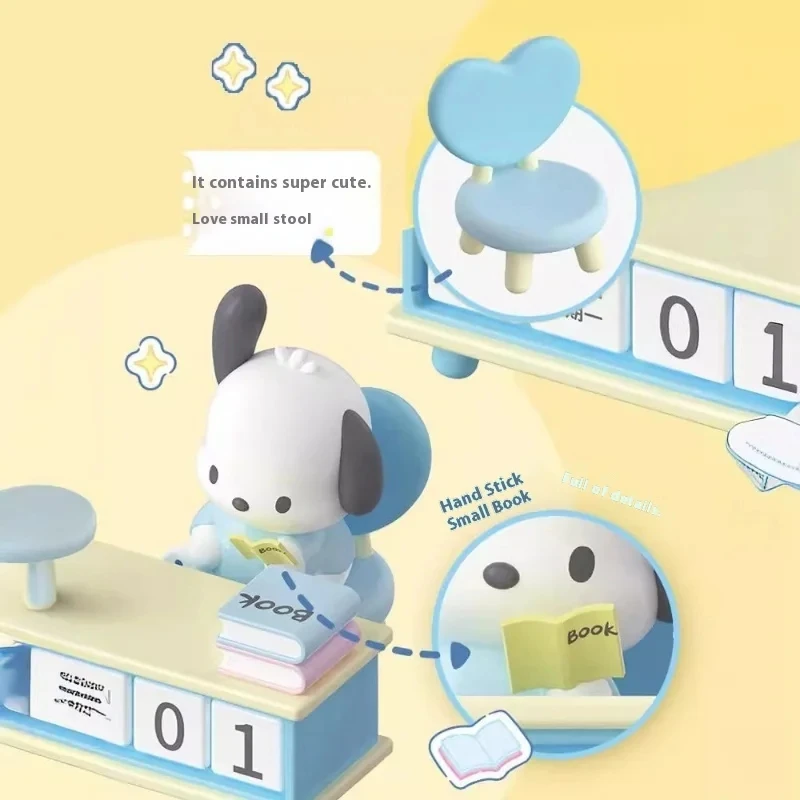 Sanrio Calendario da tavolo Serie Anime Periferico Squisito Kuromi Pochacco Statico Desktop Ornamenti decorativi Regali giocattolo per bambini