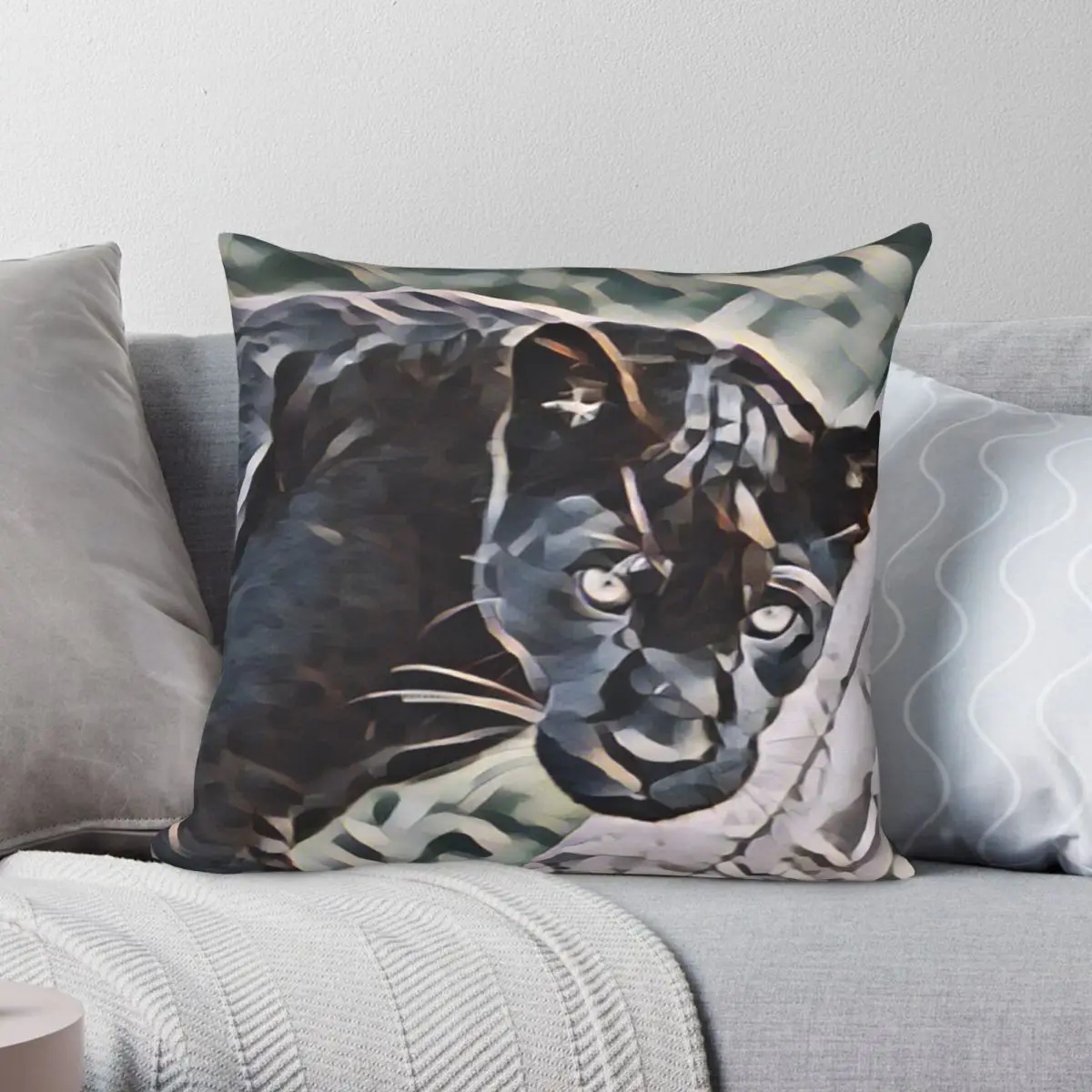 Black Panther In Studio Square Pillowcase Polyester Linen Velvet Printed Zip Decor Throw Pillow Case Bed Cushion Cover