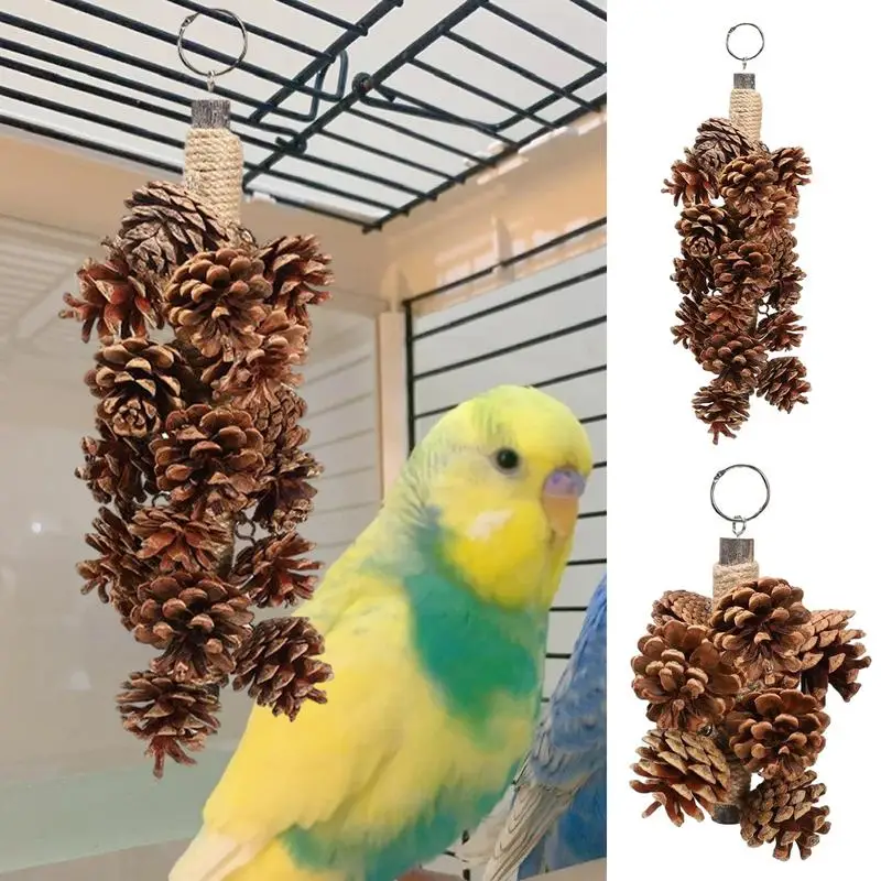 

Pet Parrot Bird natural Pine Cones Bird Chewing Bite Hanging Cage toys for Cockatoo Cockatiels pine cone hunting bird supplies