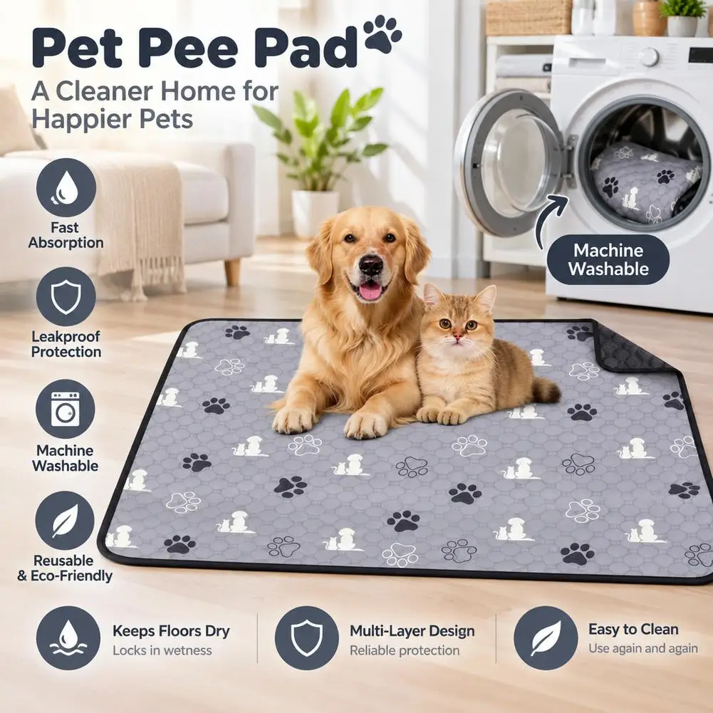 60x45cm Pet Pee Pad Reusable Quick-Dry Training Pad for Dog & Cat Washable Puppy Cat Training Diaper Mat Pet Supplies