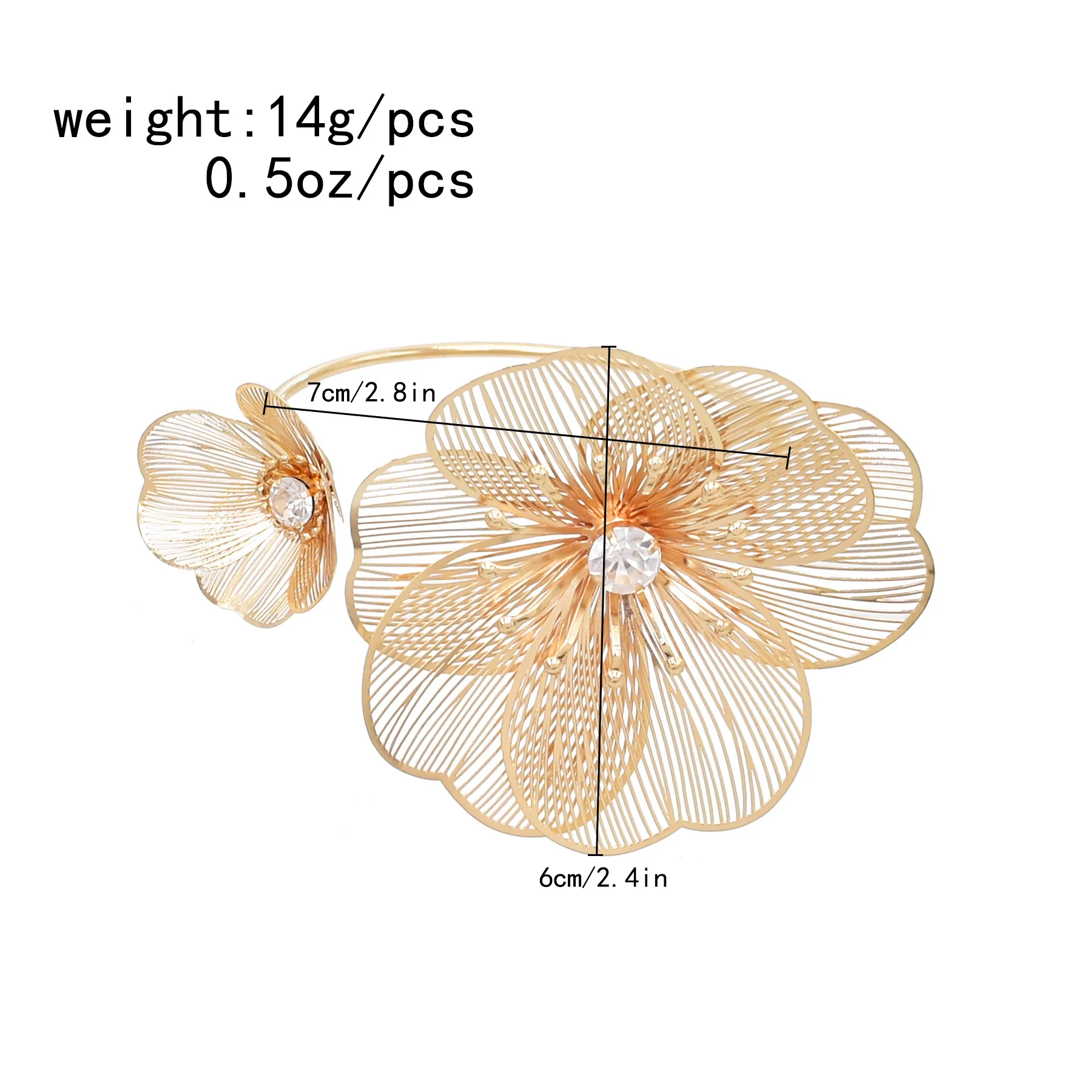 Multi Style Hollow Crystal Flower Opening Arm Bracelet for Women Luxury Bridal Wedding Accessories Bangle Hand Party Jewelry