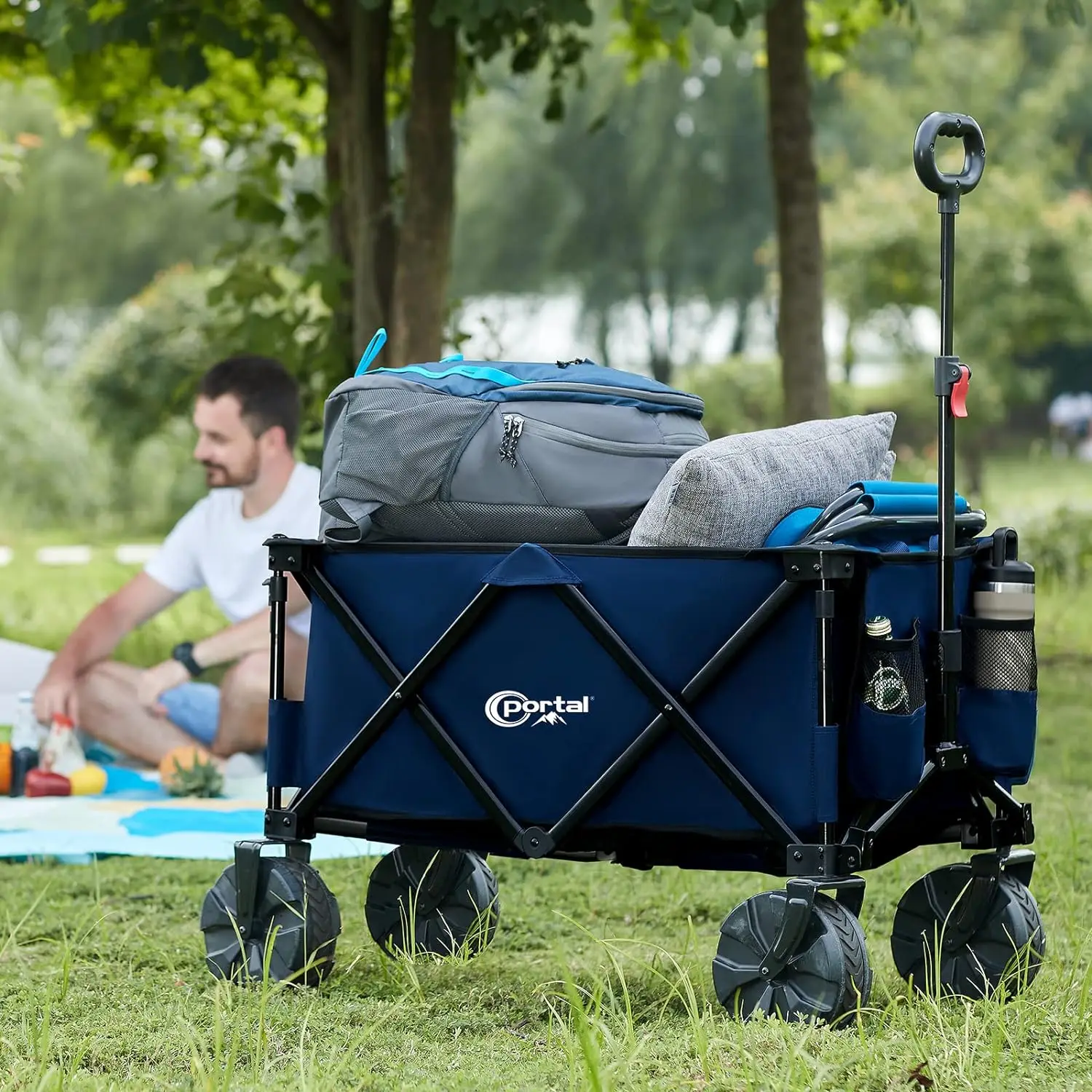 Collapsible Folding Utility Wagon, Foldable Wagon Carts Heavy Duty, Large Capacity Beach Wagon with All Terrain Wheels