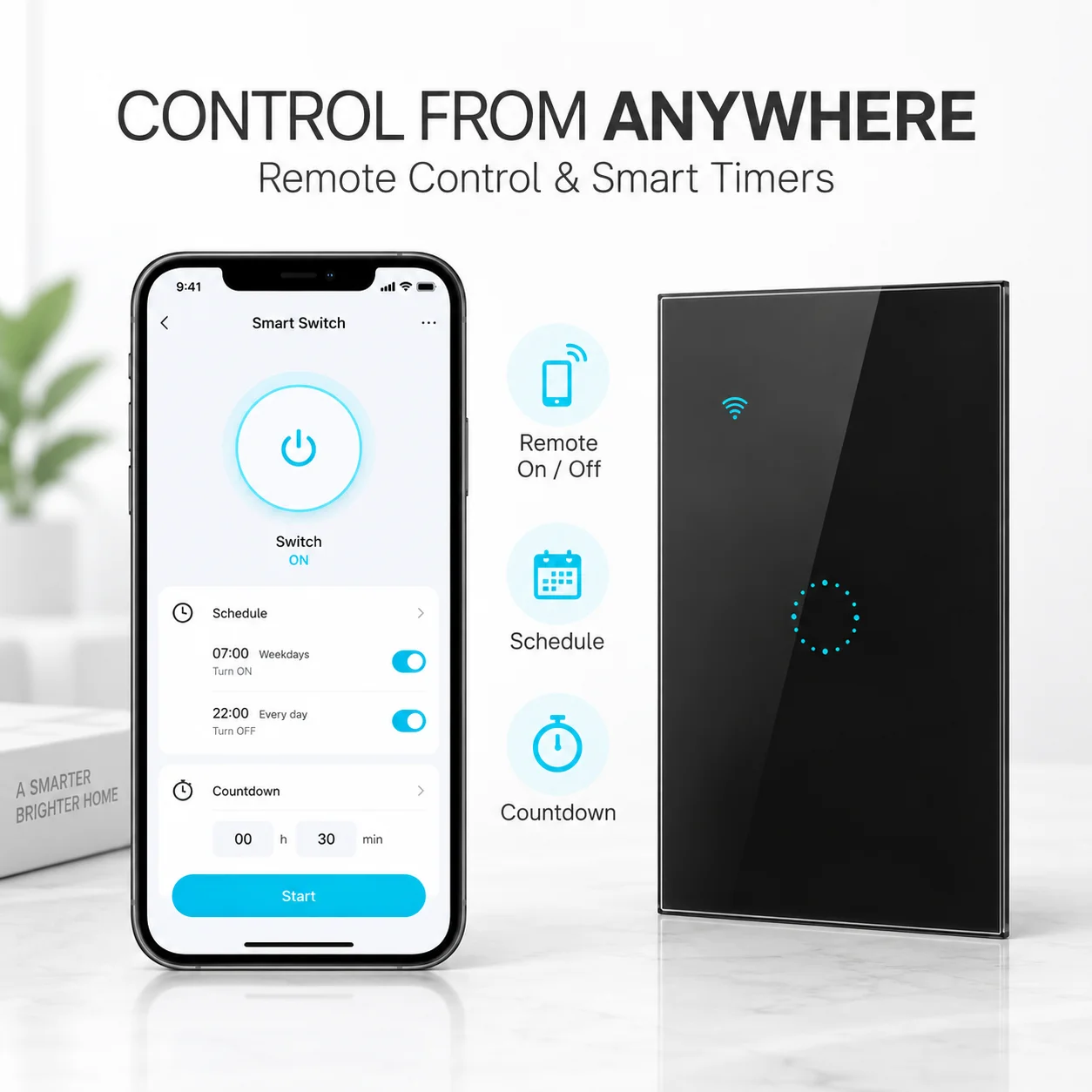 Tuya smart wifi switch touch button, tempered glass easy to clean, supports Alexa, Google Home and other app control