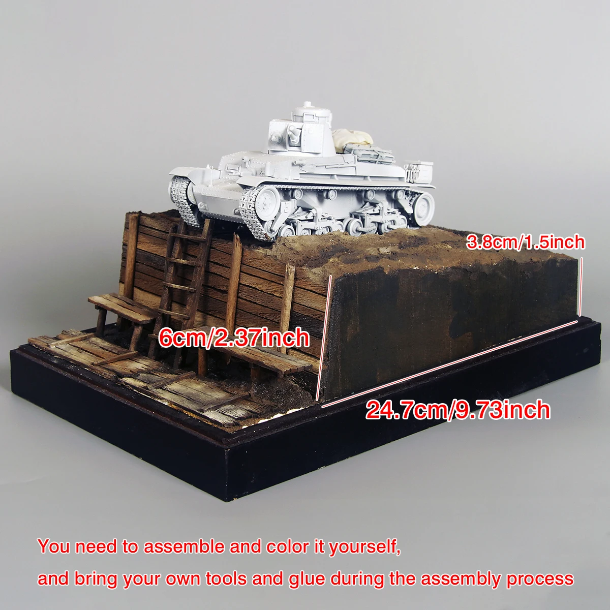 Assembly Architectural Building Model Diorama Scale Model Kit Wood Display Base Tank Vehicles Armored Car Display Stand 1/35