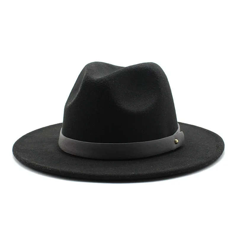 

Autumn And Winter British Style Jazz Top Hat Men And Women European And American Big Brim Hat Fashion Flat Brimmed Cap Felt Cap