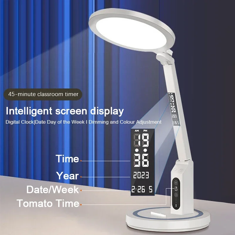 Imagem -03 - Usb Chargeable Led Desk Lamp Led Clock Table Lamp Plug-in Dobrável Proteção para os Olhos Reading Night Light