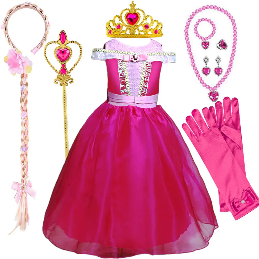 

Sleeping Beauty Tulle Party Dress for Girls Aurora Role Paly Pretend Princess Game Costume Kids Halloween Cosplay Apparel Robe