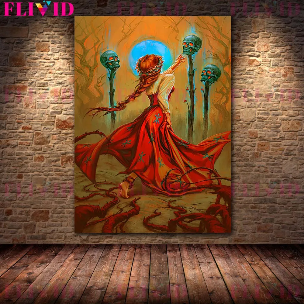 Thorn Witch And Skull Magic Stick Wall Art Print Witch Coven Canvas Painting Dark Pagan Wizard Art Poster And Print Home Decor