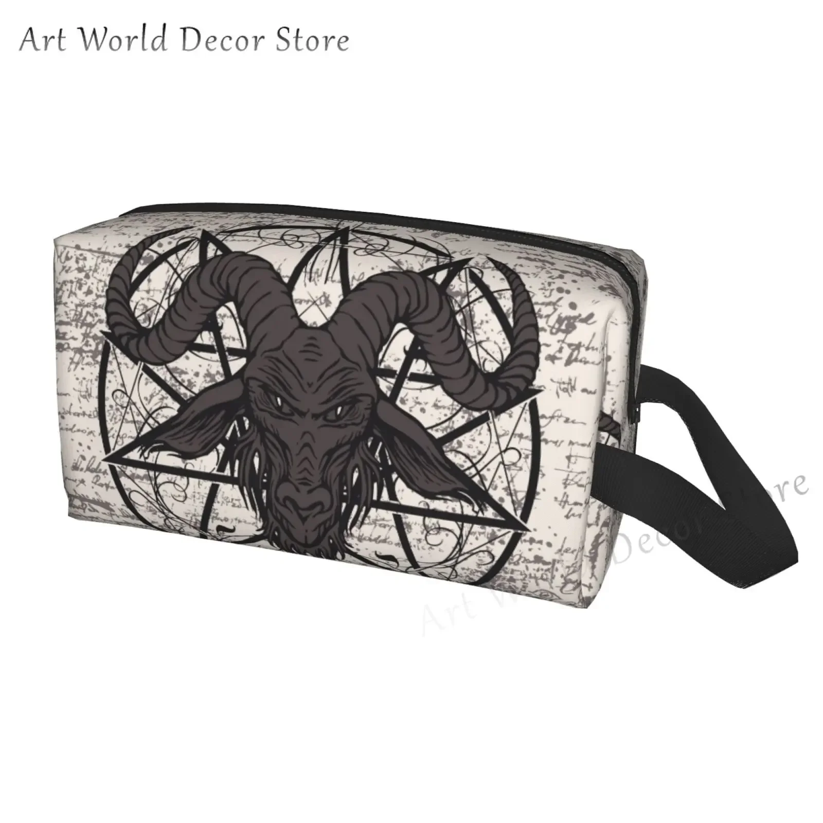 Baphomet Pentagram Satantic Occult Church of Satan Goat Goth Storage Bag Portable Large Capacity Travel Toiletry Cosmetic Bag