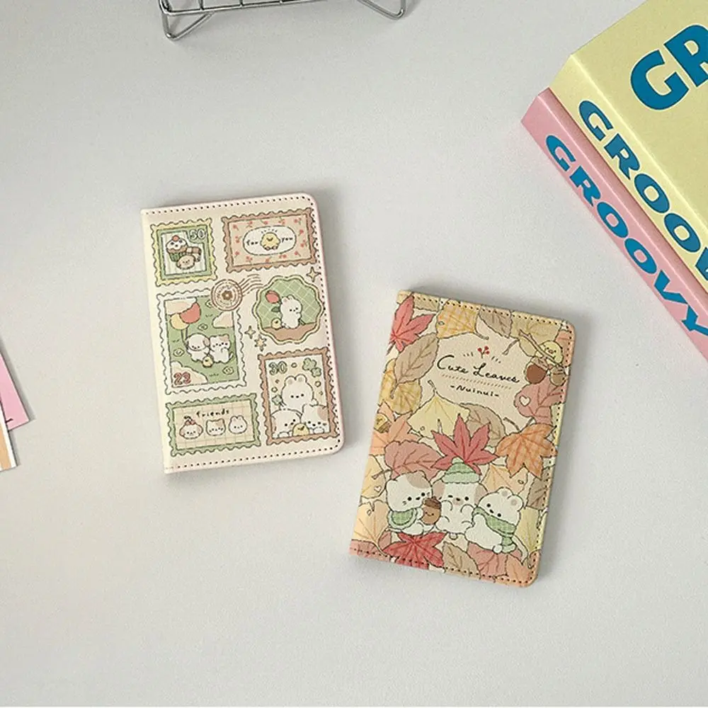 Rabbit Cartoon Passport Cover Multifunction Card Case Leather Passport Holder Airplane Check-in Card Clip Flight Ticket Clip