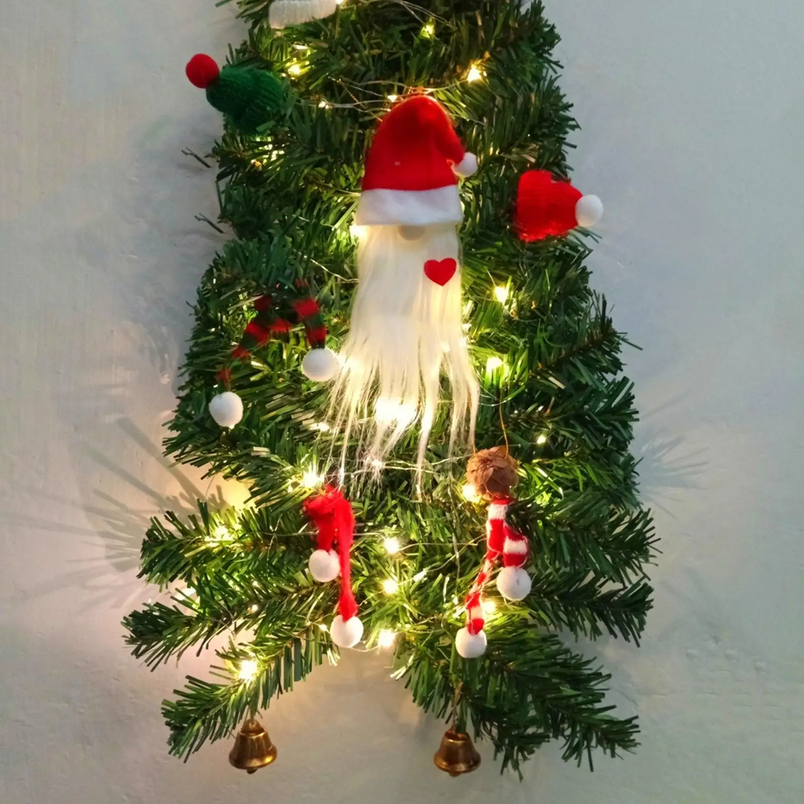 

Рождественский дверной венок с бантом, гном, праздничный декор, маленькая рождественская елка, дверная вешалка для дома, улицы, гостиной, спальни