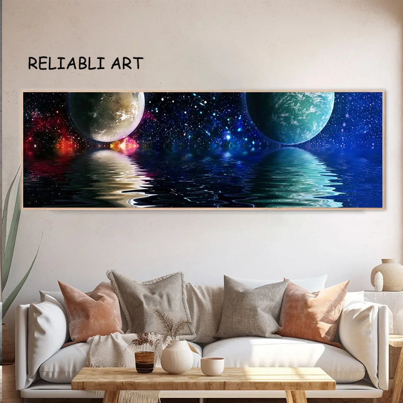 Sea Galaxy Stars Planet Moon Landscape Poster and Prints Modern Canvas Painting Wall Art for Living Room Home Decor No Frame