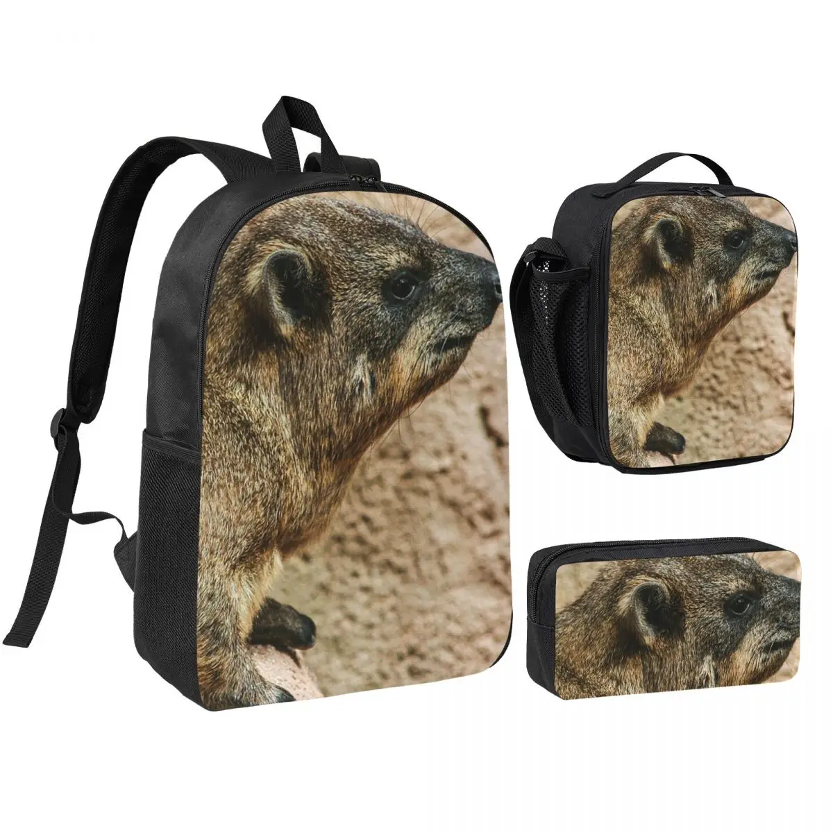 Rock Hyrax Backpack Student BookBag School Bag Shoulder Bags 3ps Insulated Lunch Bag Pencil Case