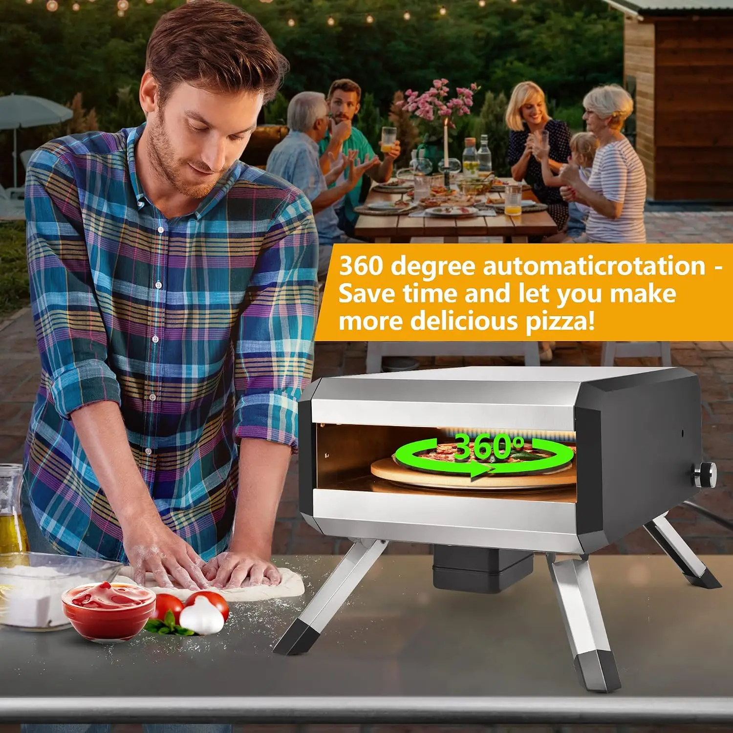 Pizza Oven Outdoor, 14 Inch Multi-Fuel Rotatable Pizza Ovens,Portable Stainless Steel Pellet Gas Pizza Oven for Outside